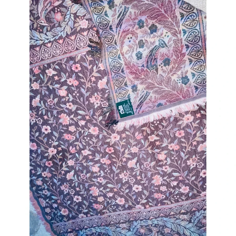 VTG Goodwin Weavers 100% Cotton Woven Tapestry Throw Blanket Floral Motif USA